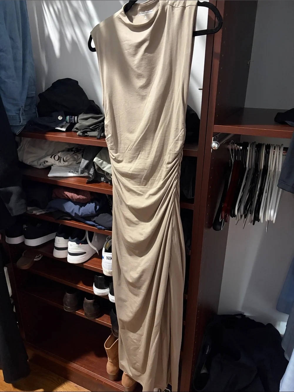 Abercrombie & Fitch Neutral Beige Modal-Blend dress with slit